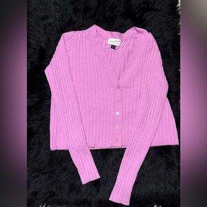 Universal thread pink button up large long sleeve v neck Cardigan